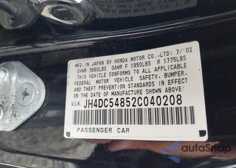 2002 Acura Rsx from USA, damaged, VIN JH4DC54852C040208
